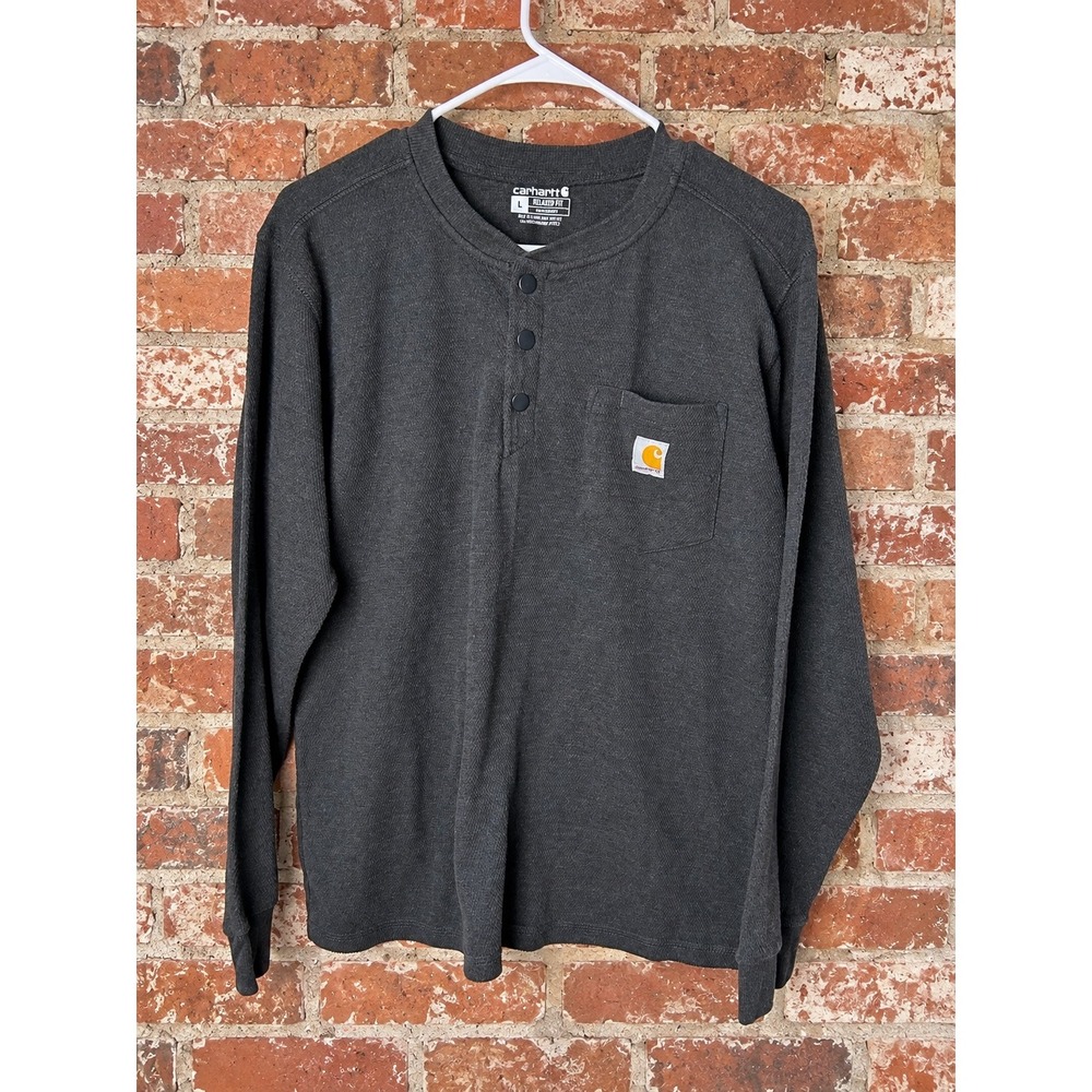 Carhartt Gray Relaxed Fit Heavyweight Henley Pocket Thermal Shirt Carbon L